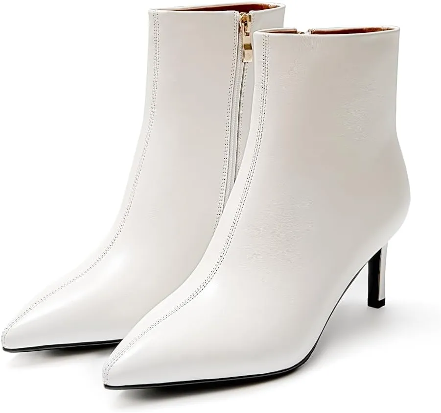 Women's Classic Pointed Toe Heels Leather Ankle Boots