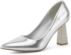 Women's Closed Pointed Toe Pumps Chunky Block High Heel Dress Office Party Wedding Shoes for Women