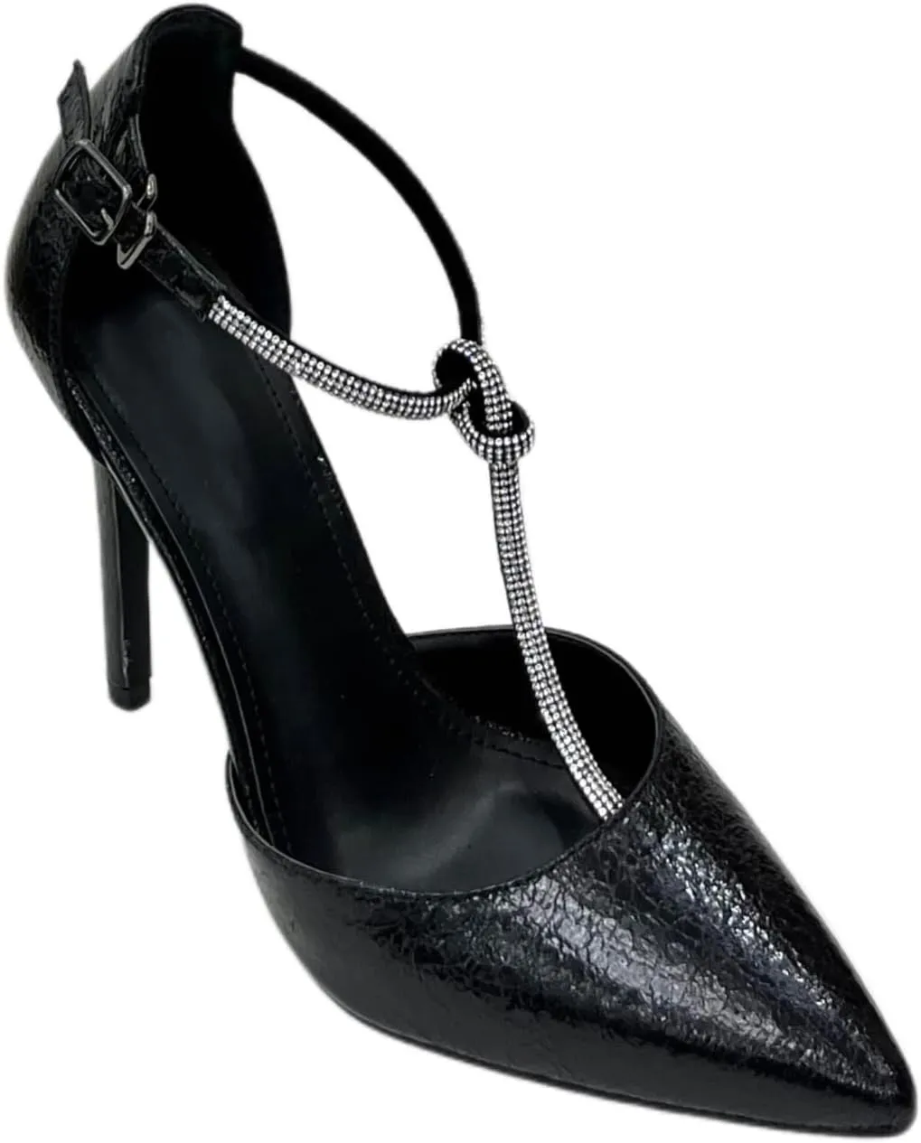 Women's Closed Toe Spaghetti Strap Ankle Strap Pumps Rhinestone Striped Heeled High Heeled Sandals