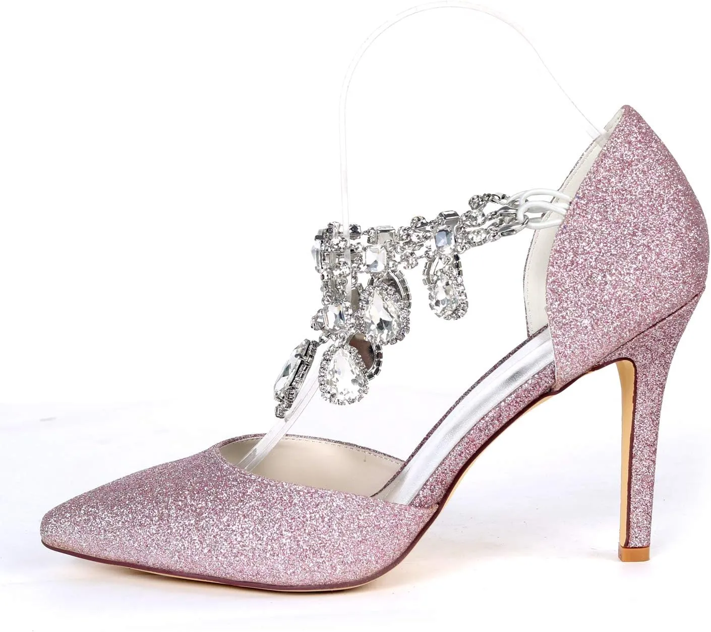 Women's Crystal White Wedding Shoes for Bride High Heels Pointed Toe Bridal Shoes Prom Party Dress Pumps Sandals