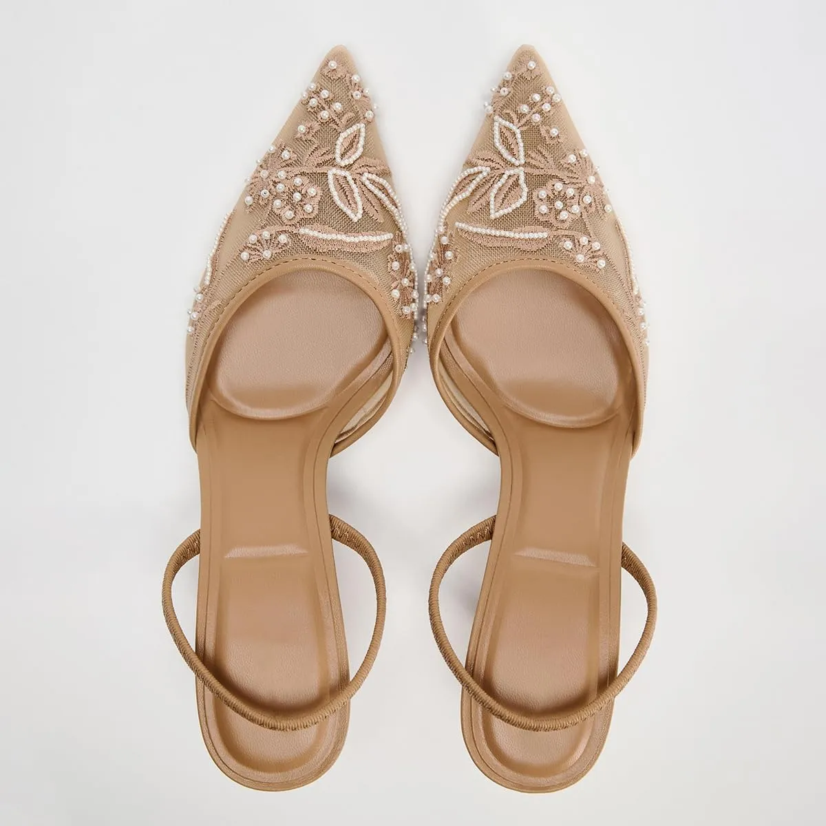 Women's Embroidered Mesh Slingback Pumps with Pointed Toe & Thin Heels - Elastic Strap Dress Shoes for Women Perfect for Parties & Formal Events for Women