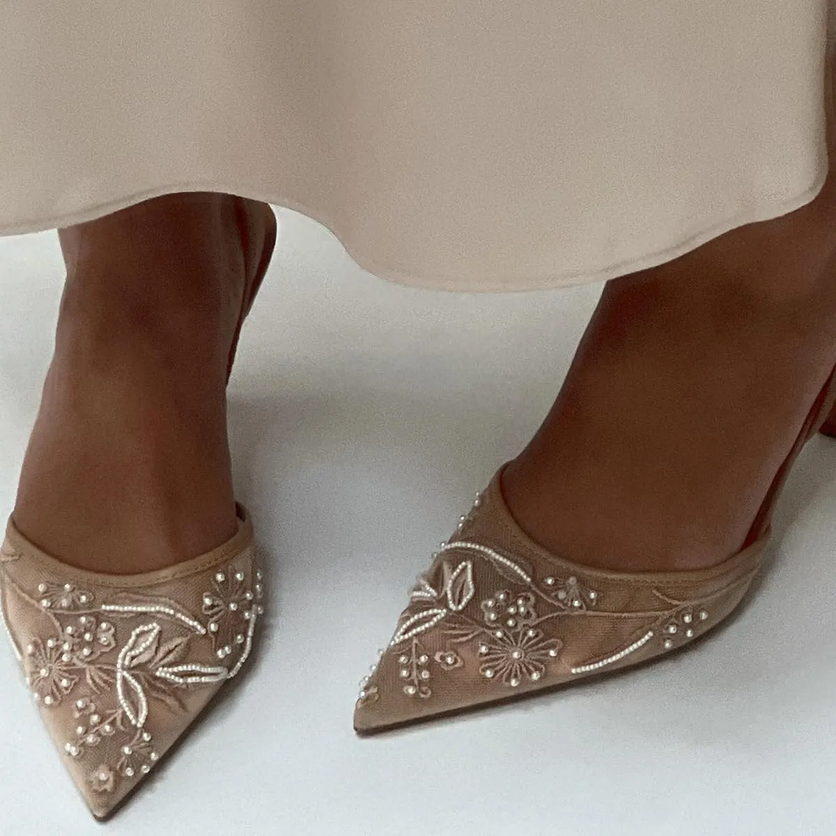 Women's Embroidered Mesh Slingback Pumps with Pointed Toe & Thin Heels - Elastic Strap Dress Shoes for Women Perfect for Parties & Formal Events for Women
