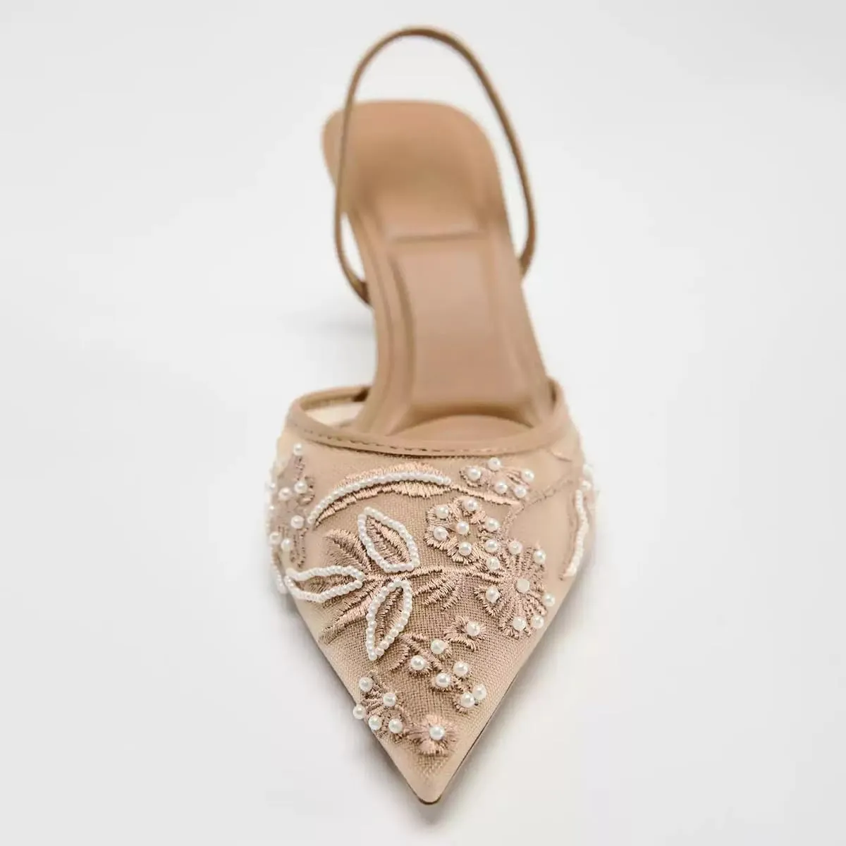 Women's Embroidered Mesh Slingback Pumps with Pointed Toe & Thin Heels - Elastic Strap Dress Shoes for Women Perfect for Parties & Formal Events for Women