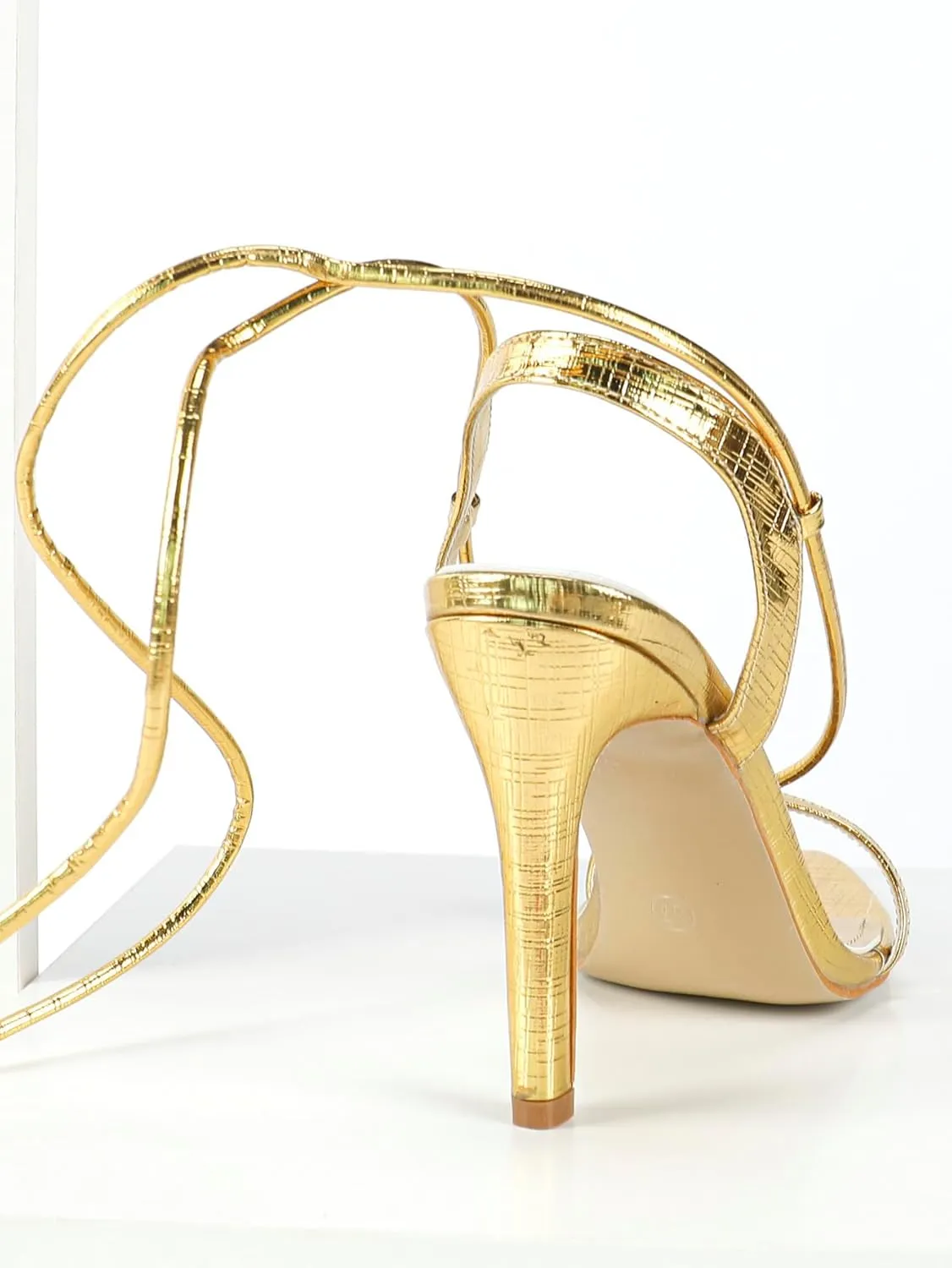 Women's Gold Metallic High Heel Sandals – Crisscross Strap Block Heels – Empress-Worthy Evening Shoes (Sizes 6-10.5)
