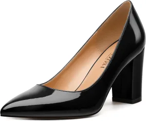Womens High Heel Pumps, Pointed Toe Chunky Heel Pumps for Women, Daily Dress Shoes for Workplace 3.3"