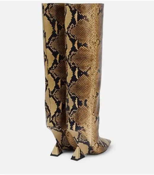 Women's Knee High Boots Suede Wedge High Heel Long Booties Wide Calf Pointed Toe Block Heel Booties Pull On Sexy Knee High Boots for Party
