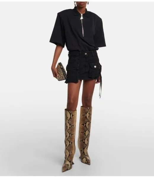 Women's Knee High Boots Suede Wedge High Heel Long Booties Wide Calf Pointed Toe Block Heel Booties Pull On Sexy Knee High Boots for Party