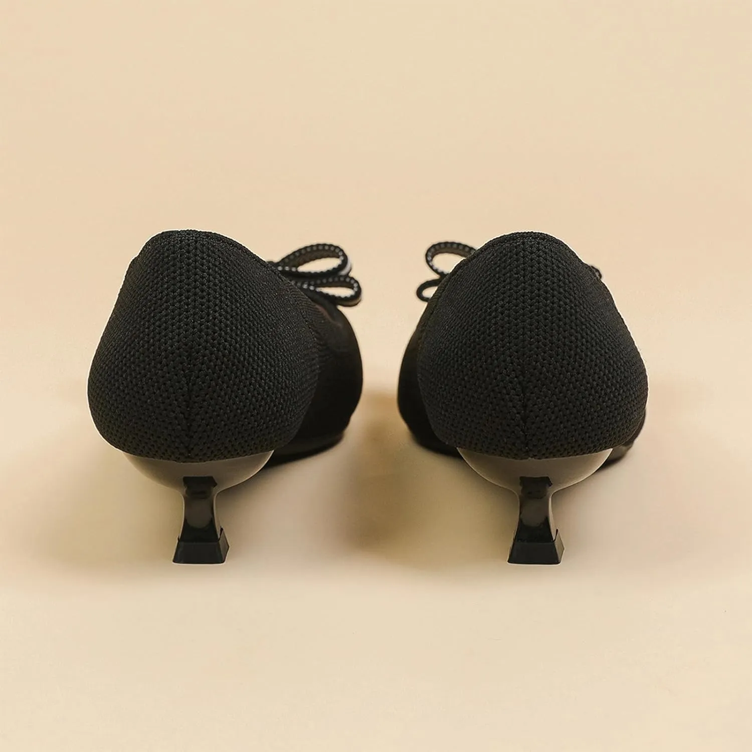 Women's Knitted Kitten Low Heels with Bow Pointed Closed Toe Slip On Comfort Pumps Casual Work Office Dress Shoes