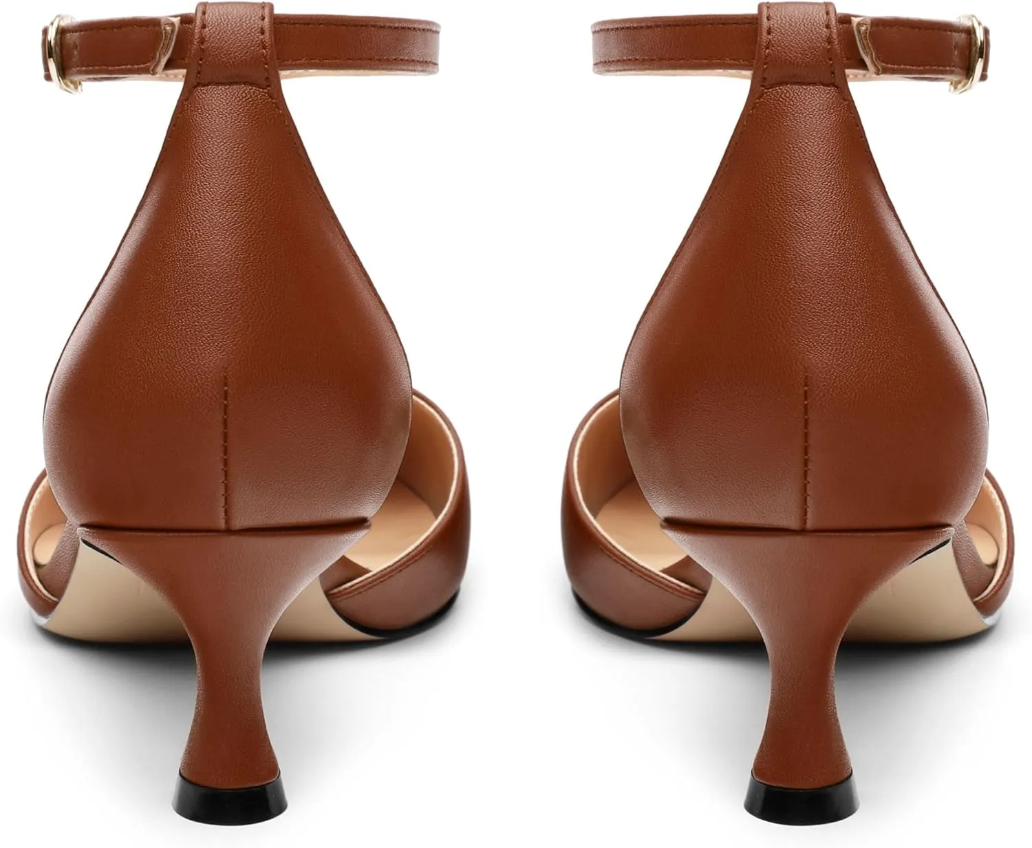 Women's Low Kitten Heel Closed Pointed Toe Pumps Matte Ankle Strap Buckle Wedding Party Dress Shoes for Women 2 Inches