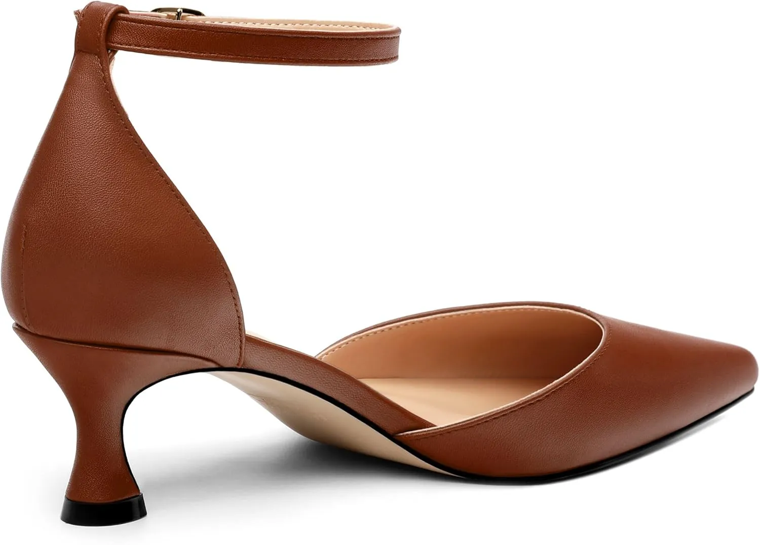 Women's Low Kitten Heel Closed Pointed Toe Pumps Matte Ankle Strap Buckle Wedding Party Dress Shoes for Women 2 Inches