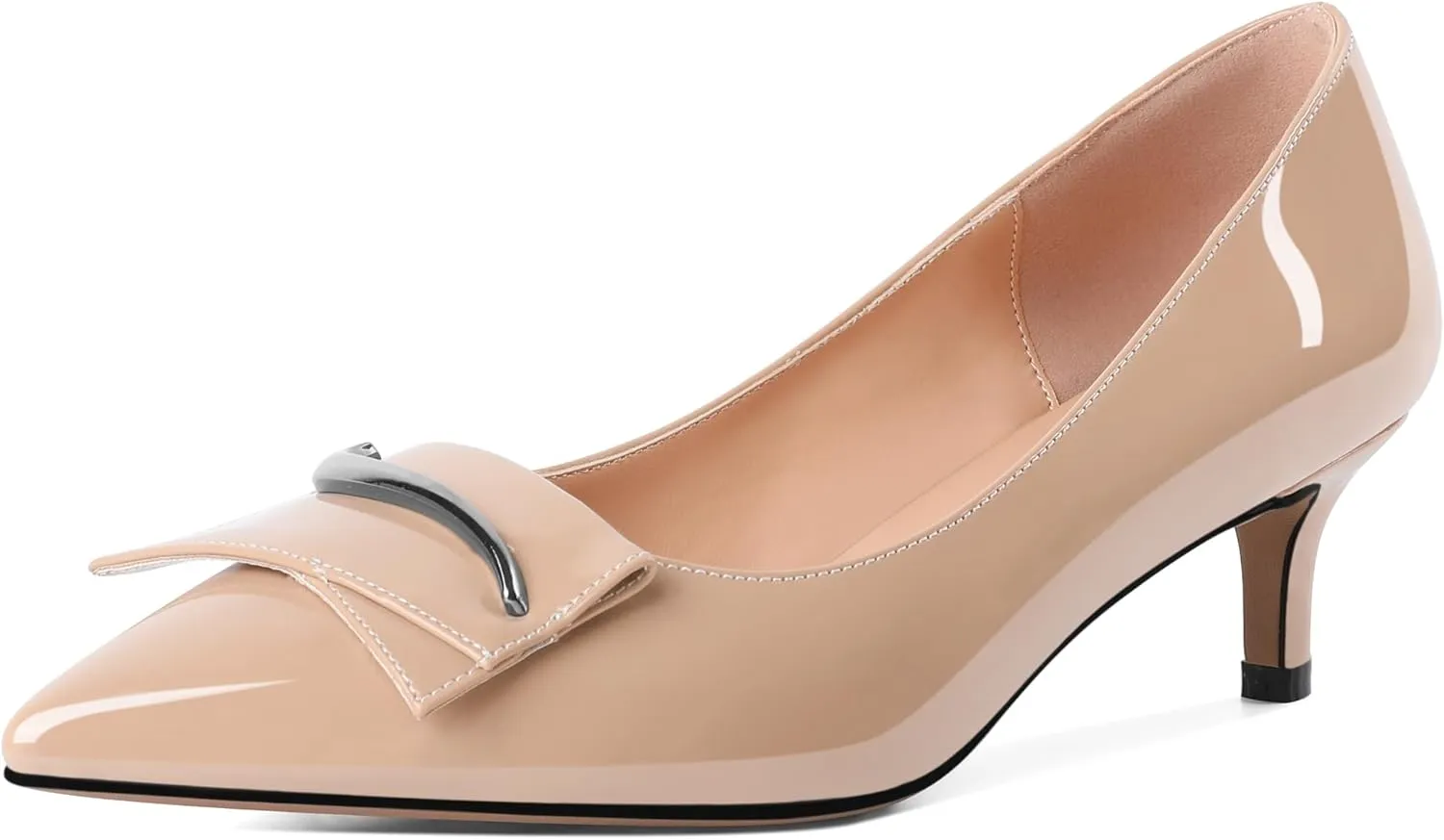 Women's Low Kitten Heels Closed Pointey Toe Pumps Low Stiletto Heels Slip-on Buckle Pumps Wedding Bridal Party 2 Inches Dress Shoes