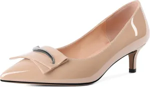 Women's Low Kitten Heels Closed Pointey Toe Pumps Low Stiletto Heels Slip-on Buckle Pumps Wedding Bridal Party 2 Inches Dress Shoes