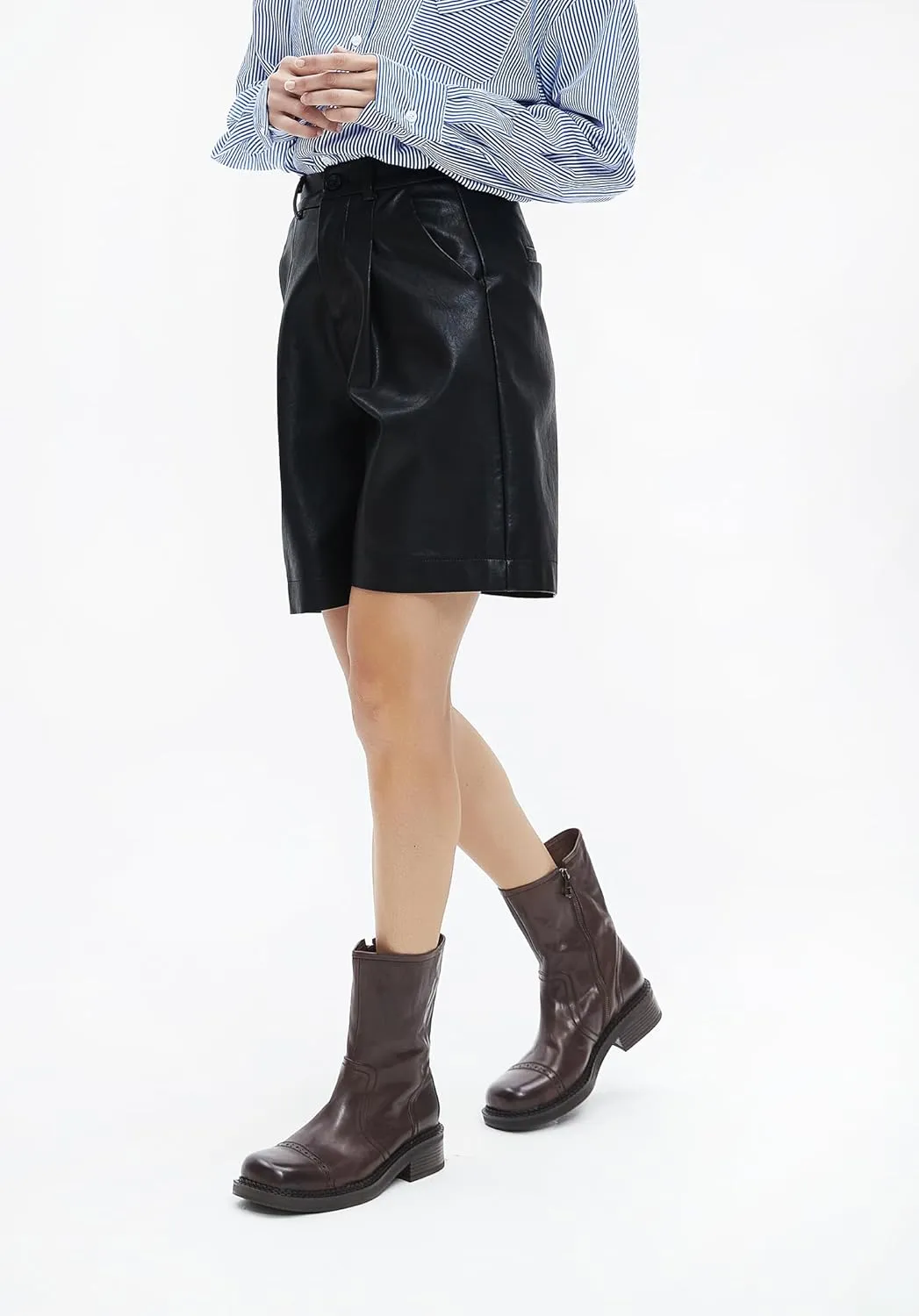 Women's Mid-Calf Cowboy Boots Western Style Zipper Boots Genuine Leather Chunky Heel Perfect for Skirts and Jeans