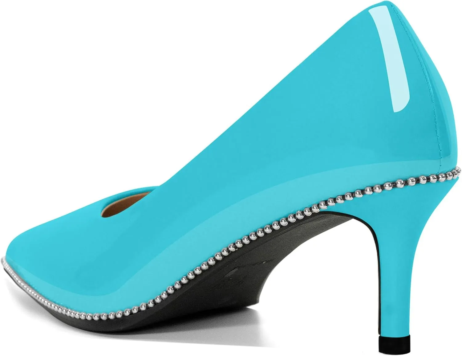 Women's Mid Stiletto Heels Low Kitten Heels Closed Pointey Toe Pumps Slip-on Sliver Beads Pumps Ladies Work Office Dress Shoes 2.5 Inches