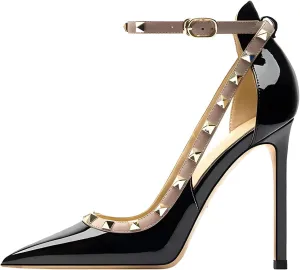 Women's Pointed 3.9 Inch Ankle Strap High Heels Hollow Pumps Wedding Party Dance Dinner Shoes
