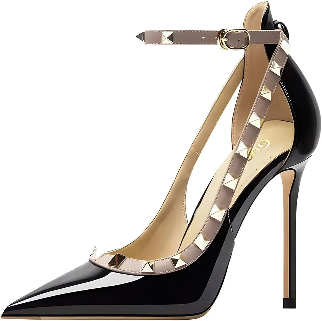 Women's Pointed 3.9 Inch Ankle Strap High Heels Hollow Pumps Wedding Party Dance Dinner Shoes