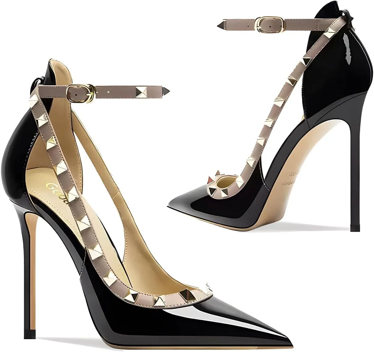 Women's Pointed 3.9 Inch Ankle Strap High Heels Hollow Pumps Wedding Party Dance Dinner Shoes