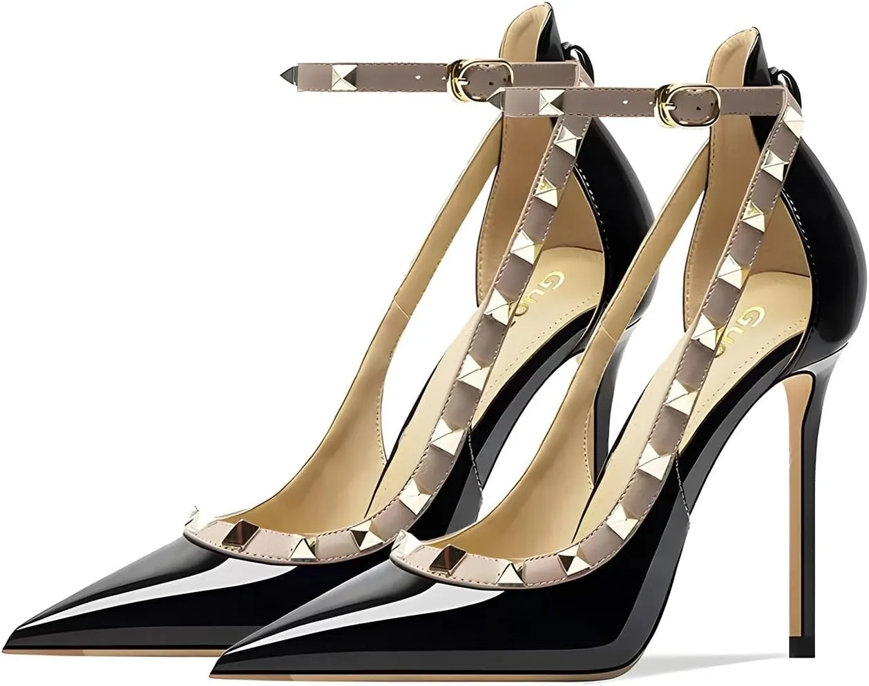 Women's Pointed 3.9 Inch Ankle Strap High Heels Hollow Pumps Wedding Party Dance Dinner Shoes