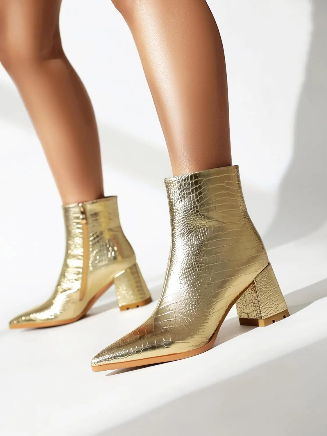 Women's Pointed Toe Boots Block Chunky Heel Ankle Booties