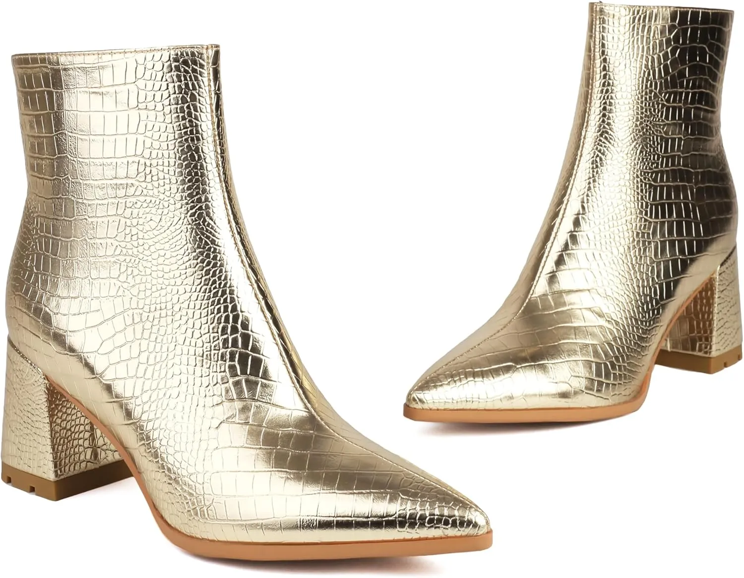 Women's Pointed Toe Boots Block Chunky Heel Ankle Booties