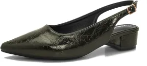 Women's Pointy Closed Toe Block Slingback Pumps Comfortable 1 Inch Low Chunky Backless Heels for Women Office Party Dance Ankle Strap Slingback Shoes