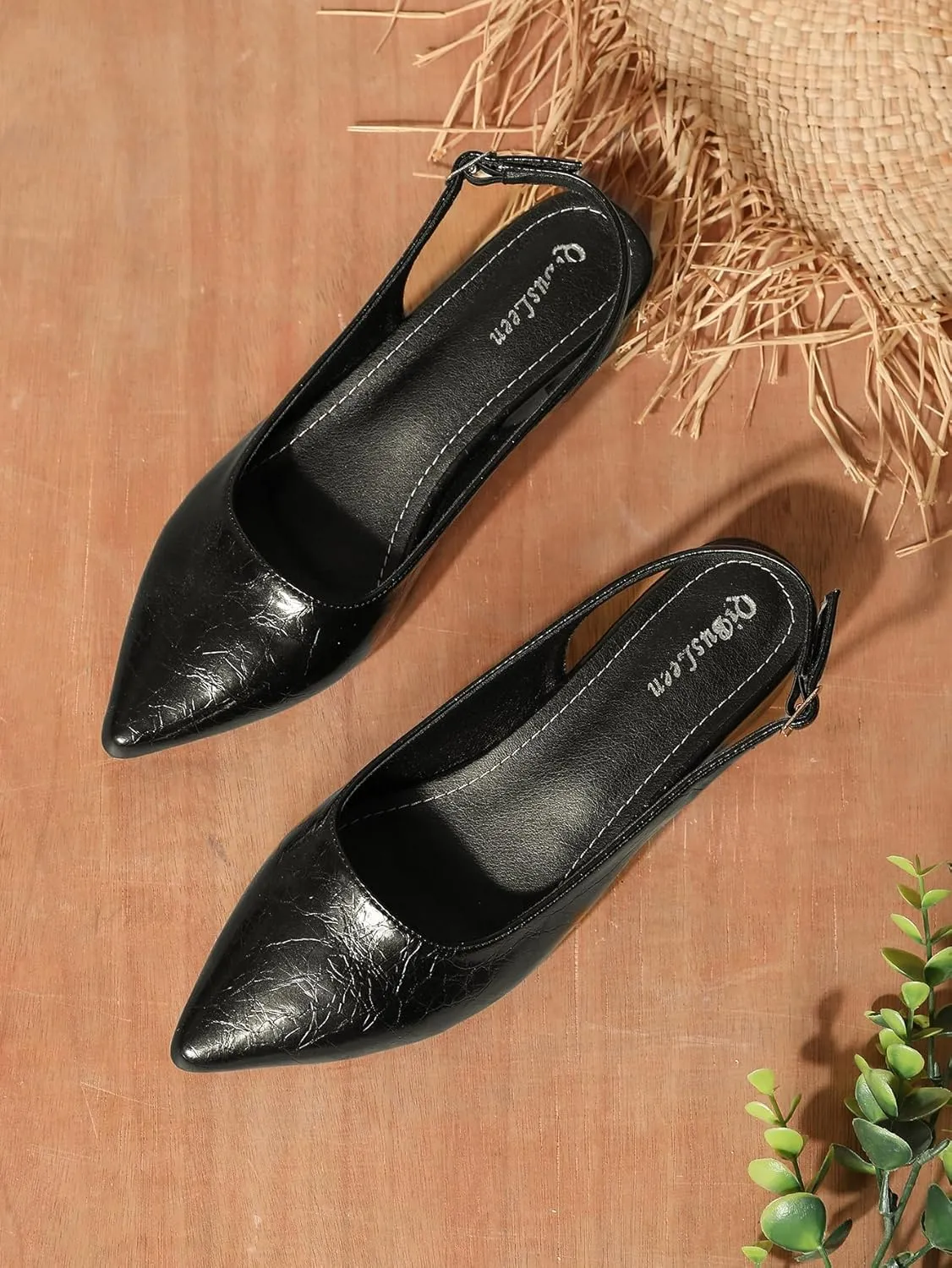 Women's Pointy Closed Toe Block Slingback Pumps Comfortable 1 Inch Low Chunky Backless Heels for Women Office Party Dance Ankle Strap Slingback Shoes