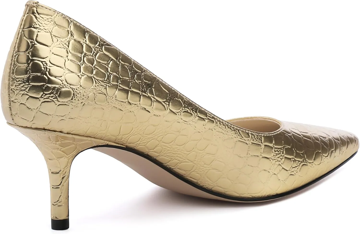 Women's Pumps, Pointed Closed Toe Black Gold Kitten Heels for Women, Comfortable 2 Inch Mid Heel Women's Dress Shoes