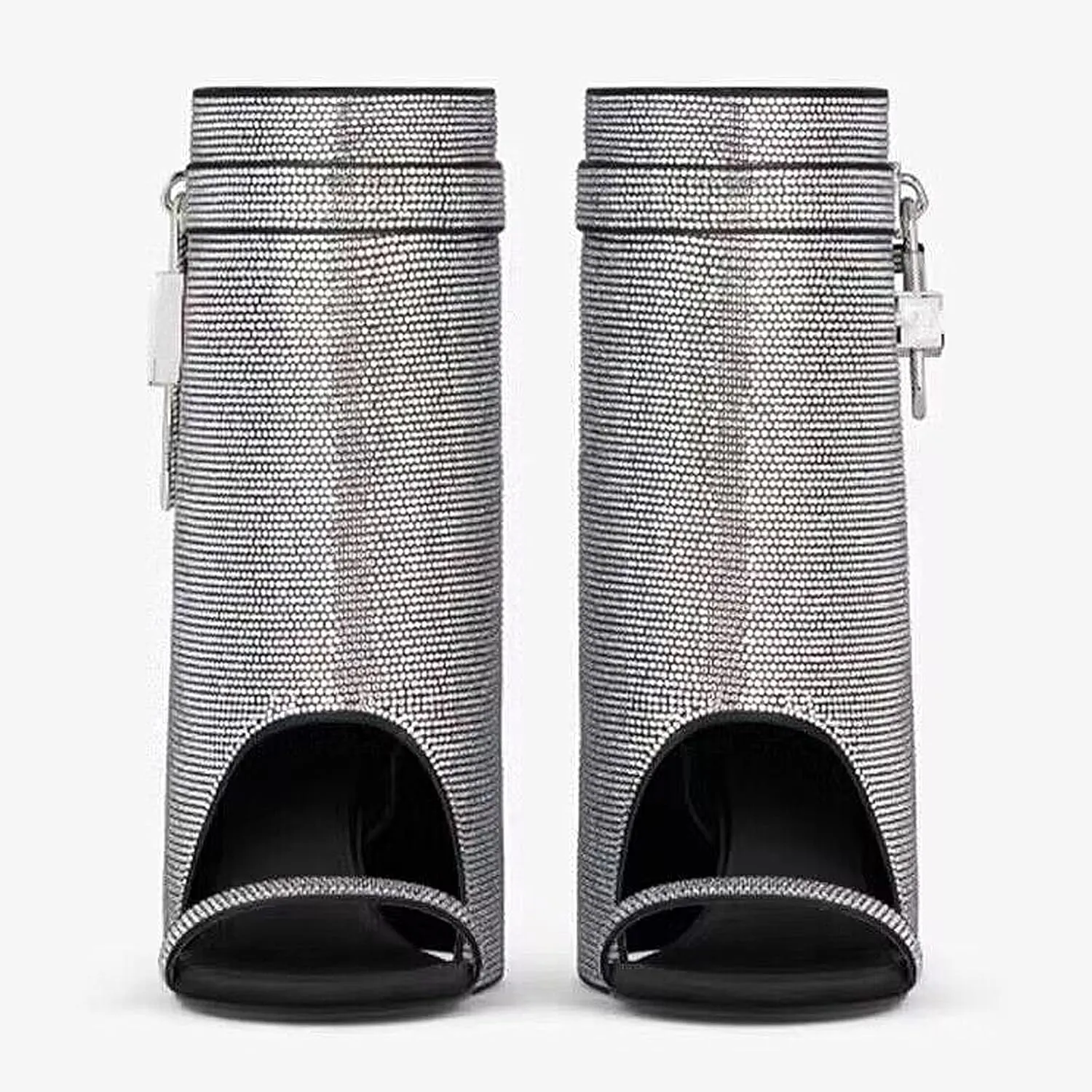 Women's Rhinestone Western Boots Silver Crystal Ankle with Metallic Lock and Wedge Heel Sparkly Cowboy Booties Winter Fall Dress Comfortable Slouch Fashion