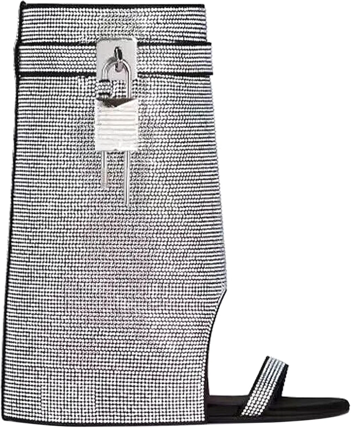 Women's Rhinestone Western Boots Silver Crystal Ankle with Metallic Lock and Wedge Heel Sparkly Cowboy Booties Winter Fall Dress Comfortable Slouch Fashion