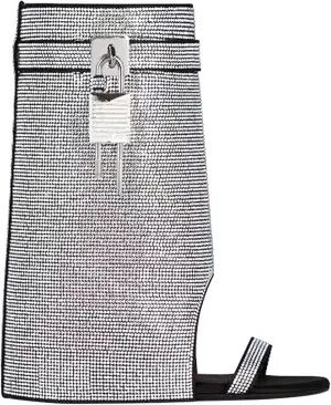 Women's Rhinestone Western Boots Silver Crystal Ankle with Metallic Lock and Wedge Heel Sparkly Cowboy Booties Winter Fall Dress Comfortable Slouch Fashion