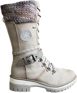 Women's Round Toe Low Heel Non-slip Lace up Mid Calf Motorcycle Side Zipper Combat Cowboy Riding Boots