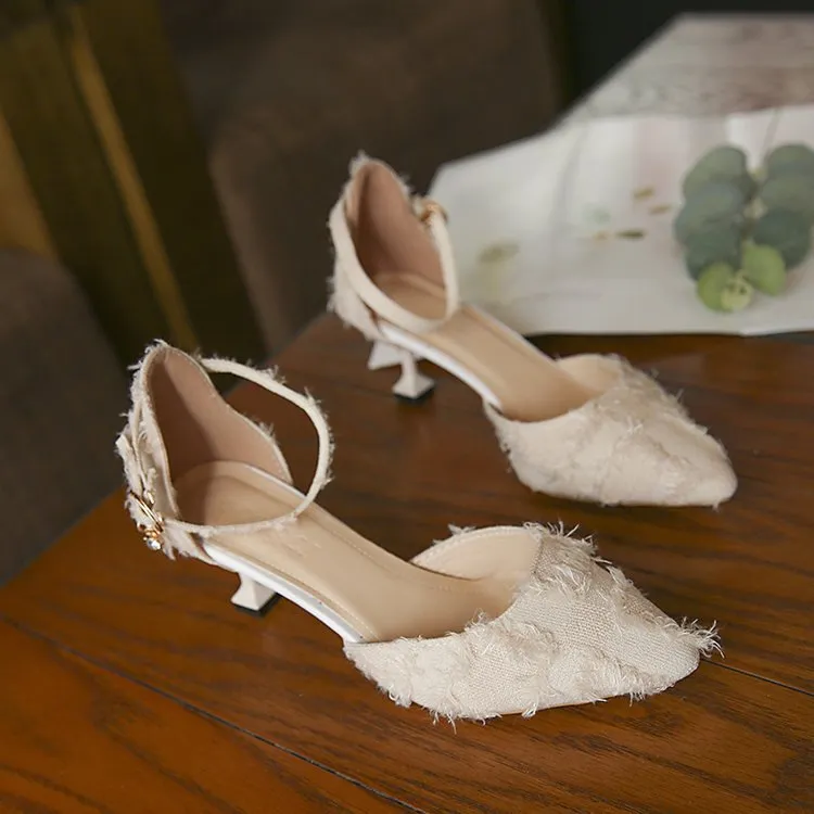 Women's Rubber Stiletto Suede Pointed Toe Ankle-strap Buckle High Heels