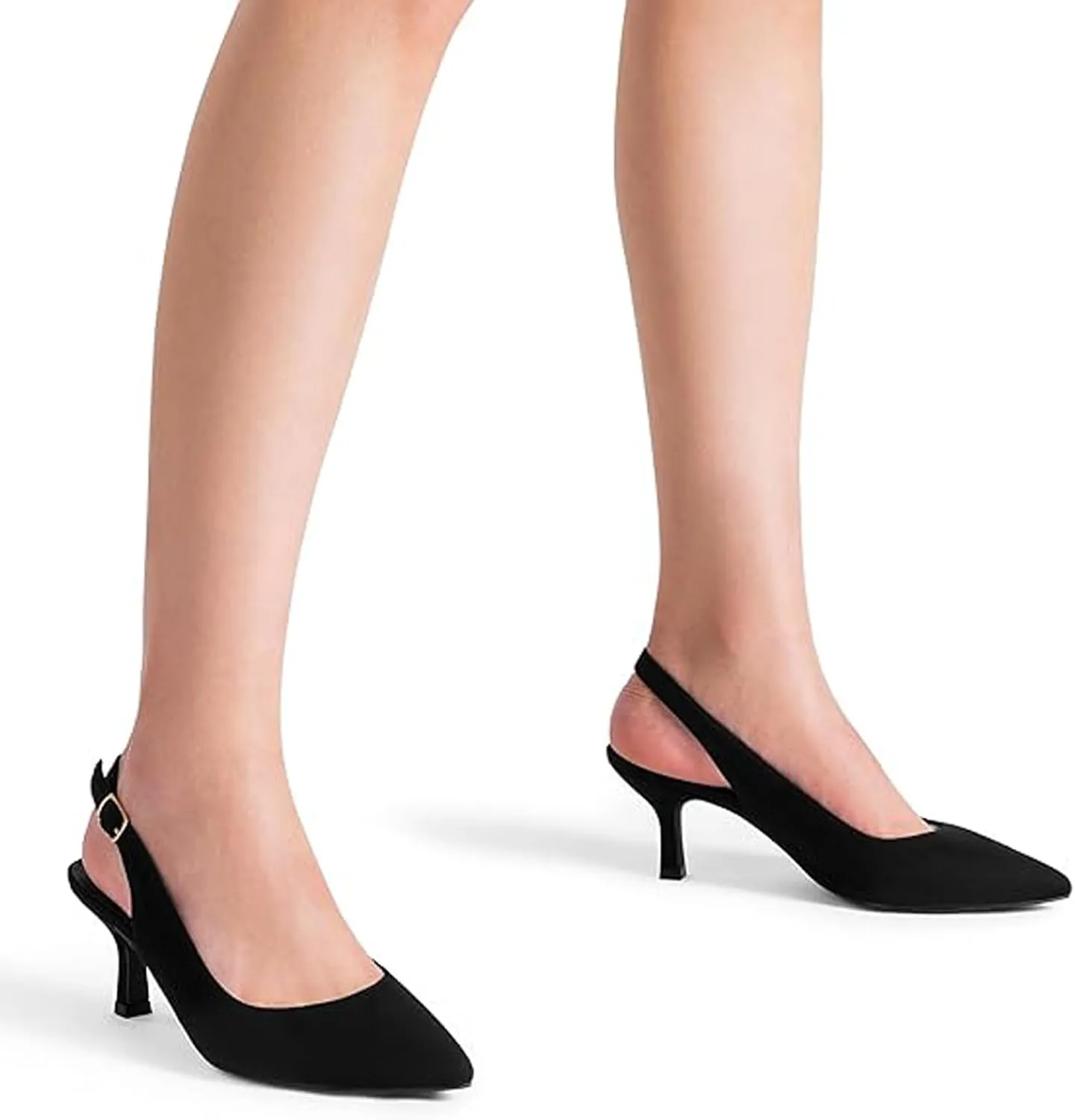 Womens Satin Pointed Toe Kitten Heel Slingback Pumps Fashion Closed-Toe Comfort Low Heel Sexy Dressy Sandals with Adjust Ankle Strap for Daily Party Office