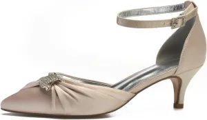 Women's Satin Wedding Shoes for Bride Pointed Toe Formal Prom Party Comfortable Ballet Crystal High Heels Closed Toe Bridal Sandals Stiletto Ankle Strap Toe Wedding Dress Shoes