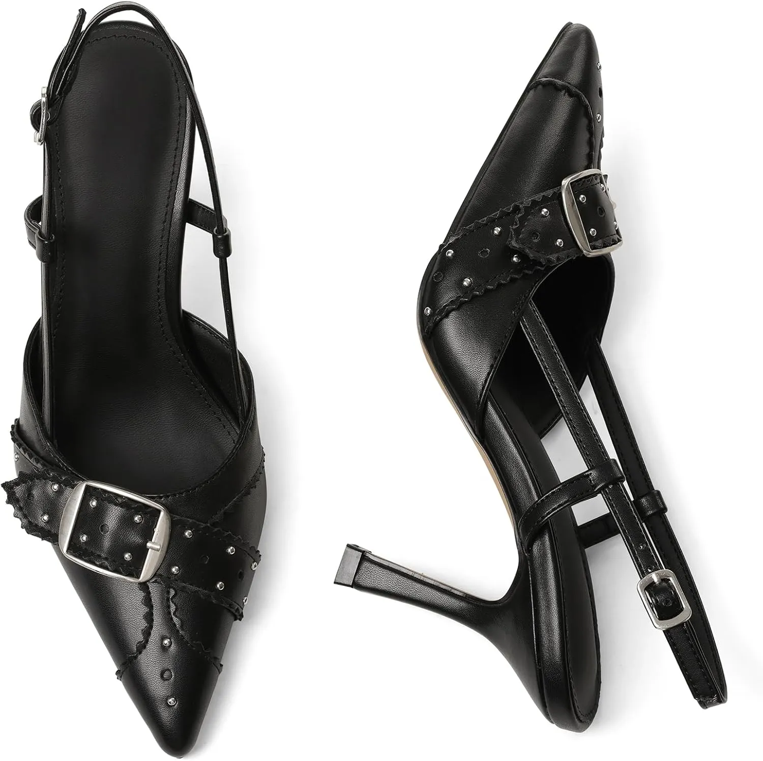 Womens Slingback Kitten Heel Closed Pointed Toe Stiletto Pumps 2025 Ankle Strap for Wedding Party Daily Dress Shoes