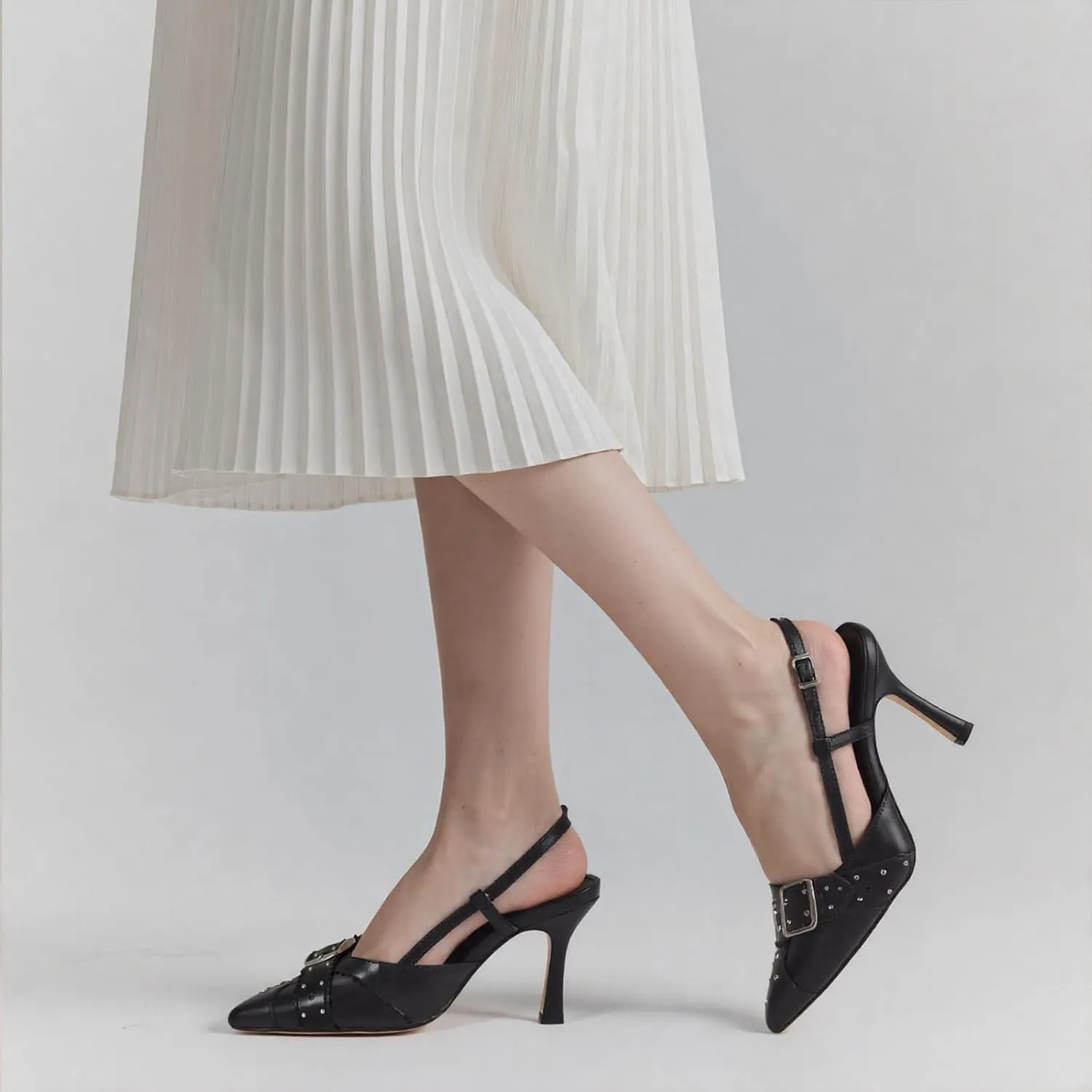 Womens Slingback Kitten Heel Closed Pointed Toe Stiletto Pumps 2025 Ankle Strap for Wedding Party Daily Dress Shoes