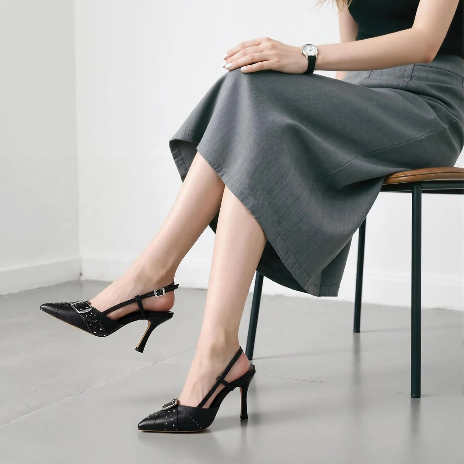 Womens Slingback Kitten Heel Closed Pointed Toe Stiletto Pumps 2025 Ankle Strap for Wedding Party Daily Dress Shoes