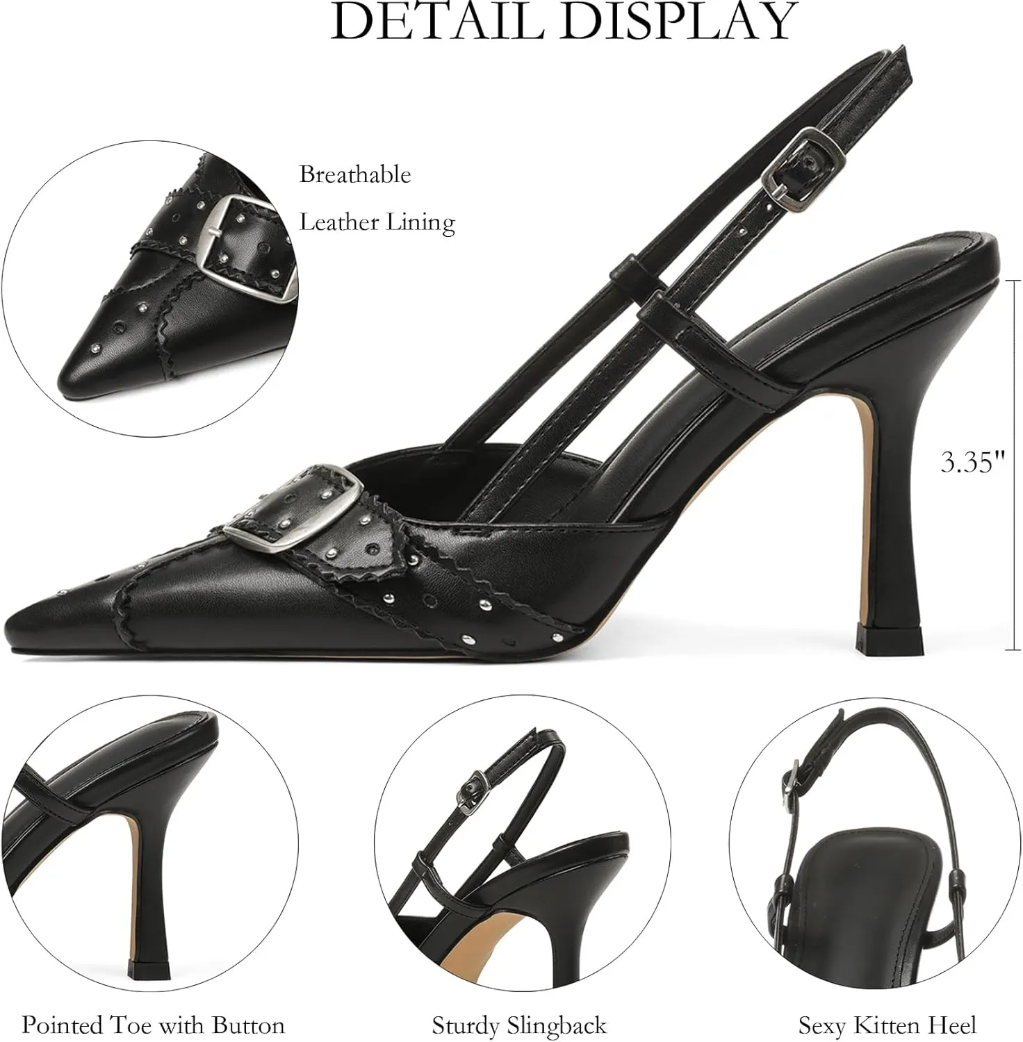 Womens Slingback Kitten Heel Closed Pointed Toe Stiletto Pumps 2025 Ankle Strap for Wedding Party Daily Dress Shoes
