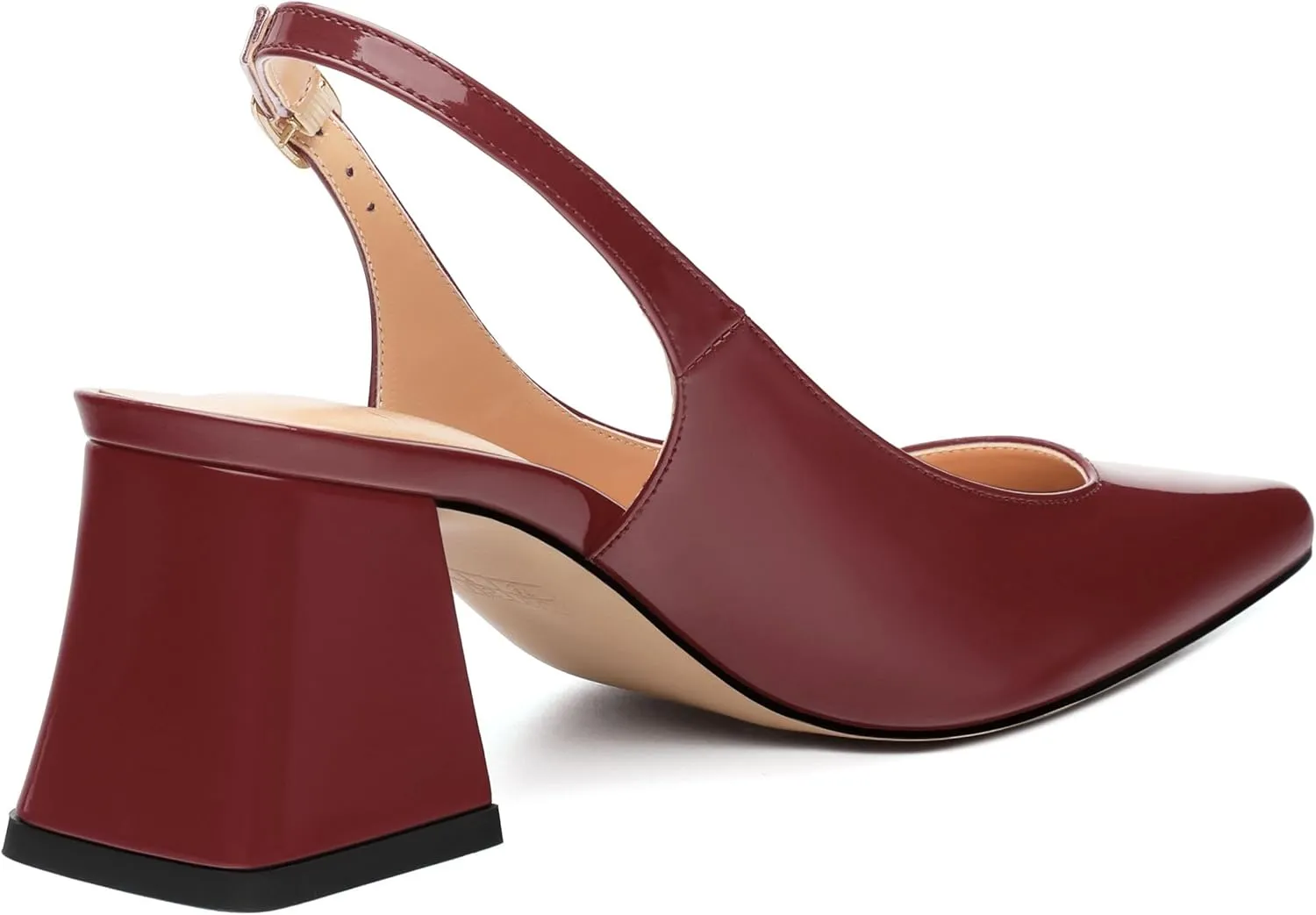 Women's Slingback Mid Block Heel Pumps Patent Pointed Toe Chunky Heels Adjustable Strap Comfort Wedding Dress Pumps Shoes 2.5 Inch