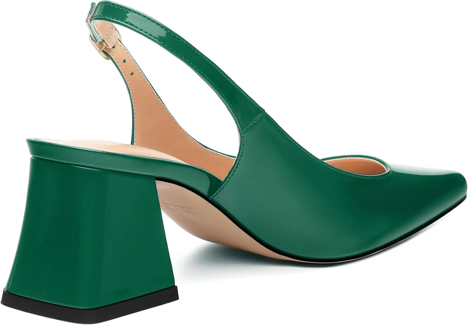 Women's Slingback Mid Block Heel Pumps Patent Pointed Toe Chunky Heels Adjustable Strap Comfort Wedding Dress Pumps Shoes 2.5 Inch