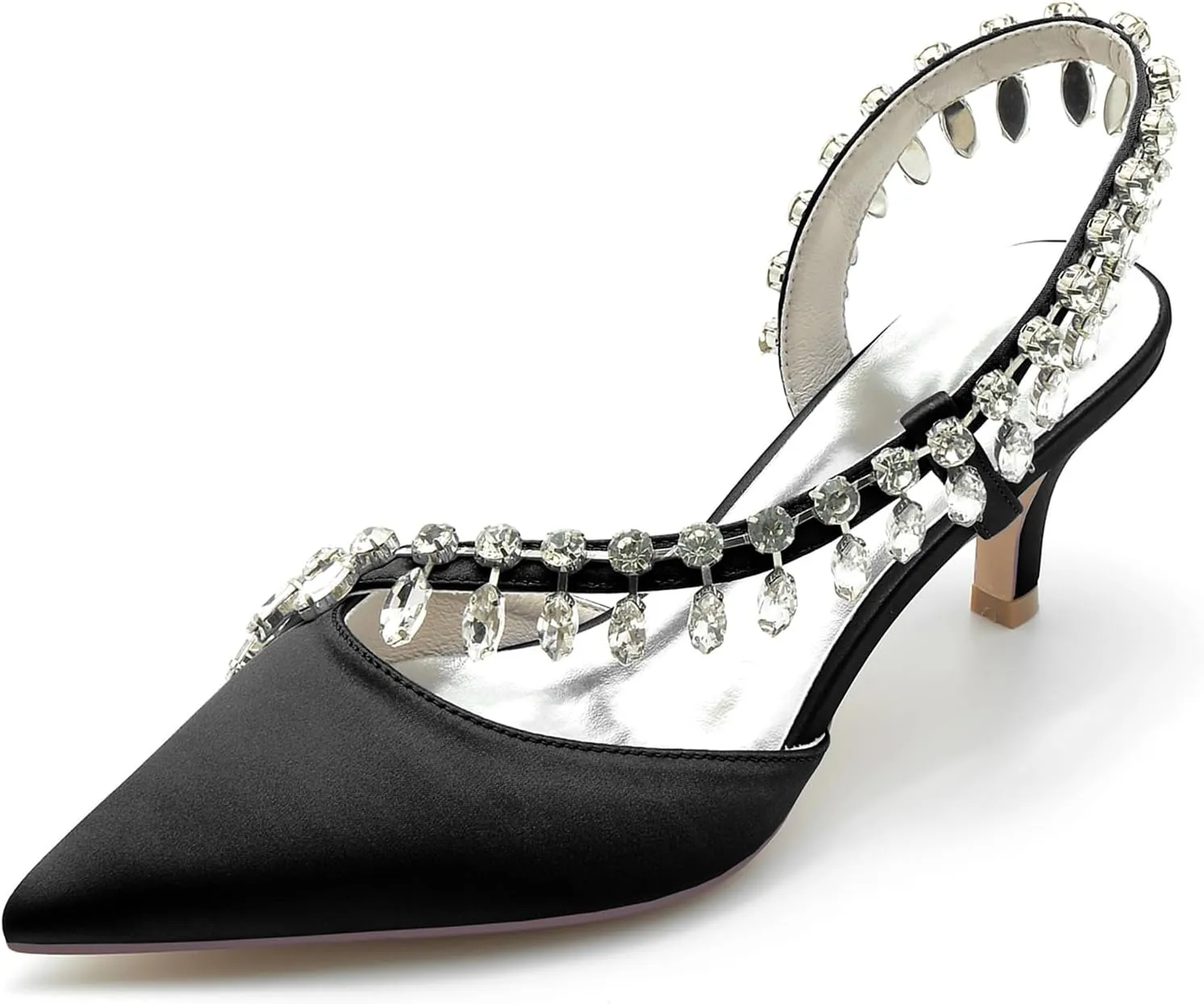 Women's Slingback Wedding Shoes for Bridal Mid Heel Heels Sandals with Crystal Pointed Closed Toe Evening Dress Pumps