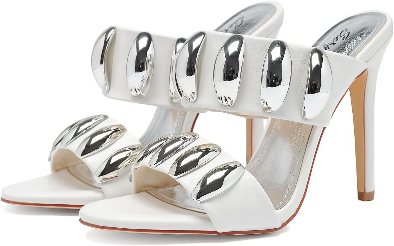 Womens Stiletto Heel Sandals Jeweled Pointed Open-Toe Dressy Weddings Parties Nightclub Shoes