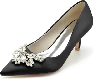 Women's Wedding Party Rhinestones Shoes Pointed Toe Lace Evening Shoes Low Heel Prom Dress Bridal Shoes
