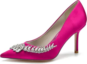 Women's Wedding Shoes Closed Toe High Heels Crystal Satin Court Shoes for Party & Evening