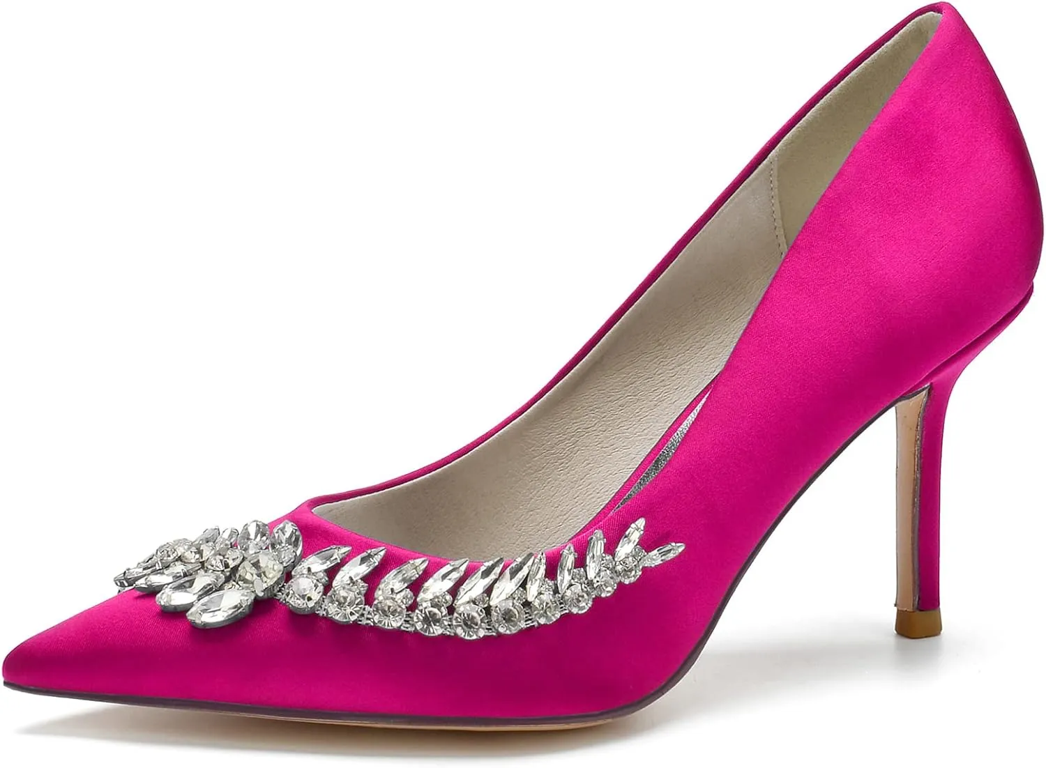 Women's Wedding Shoes Closed Toe High Heels Crystal Satin Court Shoes for Party & Evening