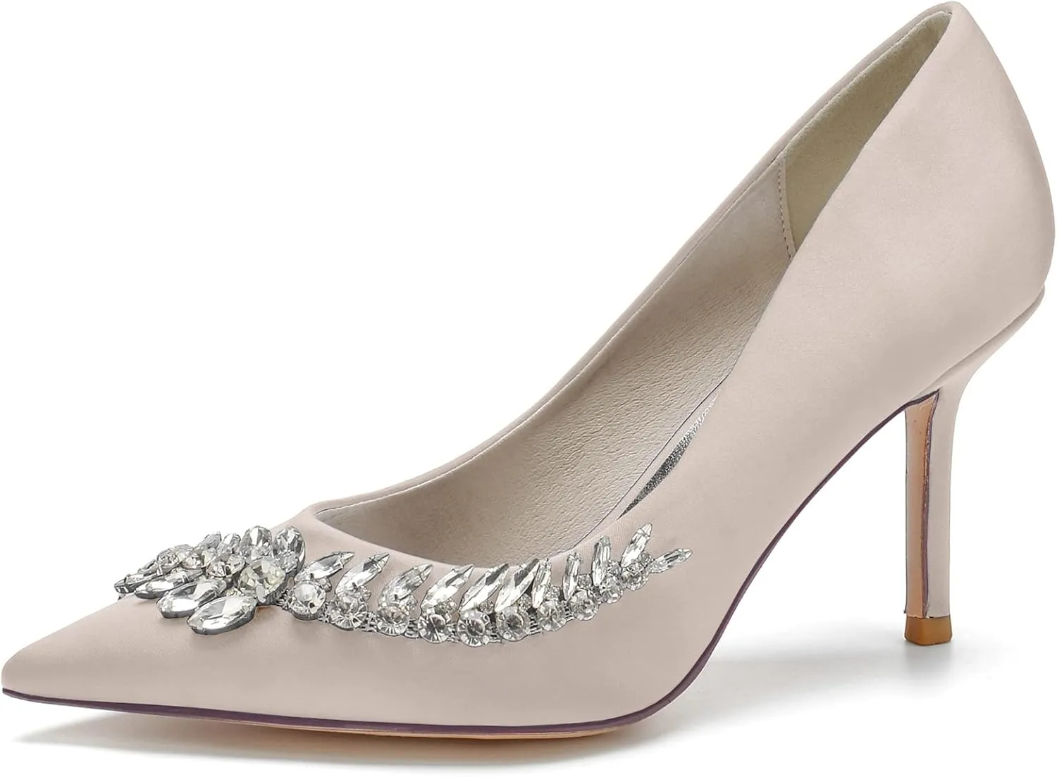 Women's Wedding Shoes Closed Toe High Heels Crystal Satin Court Shoes for Party & Evening