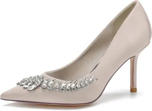 Women's Wedding Shoes Closed Toe High Heels Crystal Satin Court Shoes for Party & Evening
