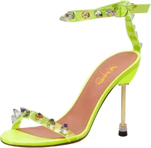 XYD Crystal Sandals for Women Dressy Summer Open Toe Ankle Buckle Strap Rivets Spikes Transparent Metallic High Heels Pumps Ladies Chic Party Cocktail Shoes