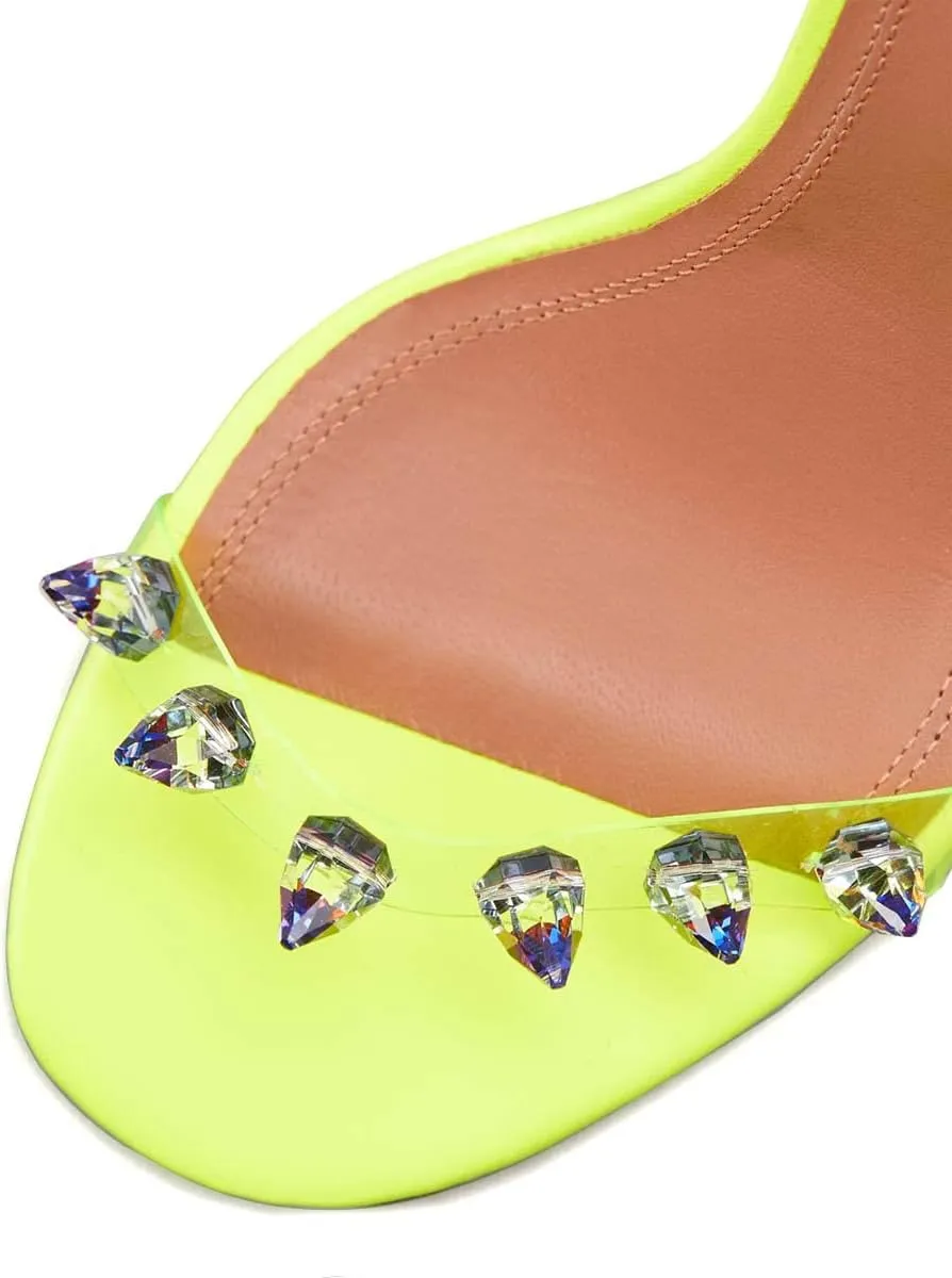 XYD Crystal Sandals for Women Dressy Summer Open Toe Ankle Buckle Strap Rivets Spikes Transparent Metallic High Heels Pumps Ladies Chic Party Cocktail Shoes