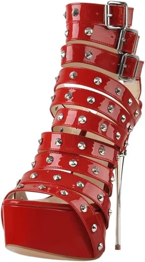 XYD Women Sexy Rivets Strappy Open Toe Platform Sandals Stiletto Ultra High Heel Spikes Metallic Party Prom Evening Dress Ladies Shoes